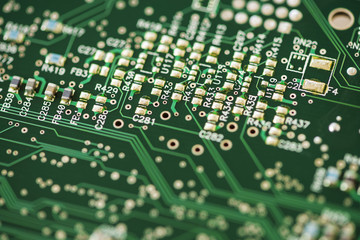 Obraz premium Close-up of a motherboard. Circuit with electronic components