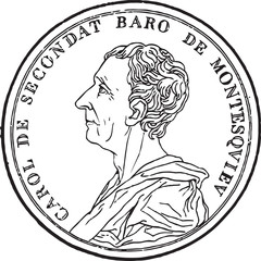 Montesquieu portrait rubber stamp illustration