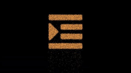 Symbol indent appears from crumbling sand. Then crumbles down. Alpha channel Premultiplied - Matted with color black