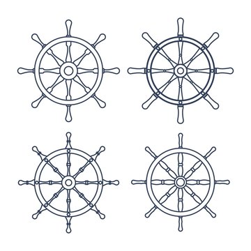 Set of steering ship wheels line icon. Travel concept. Rudder, helm symbol. Template for mobile, website app or infographics materials.