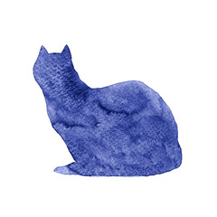 Watercolor sitting cat isolated on white background.