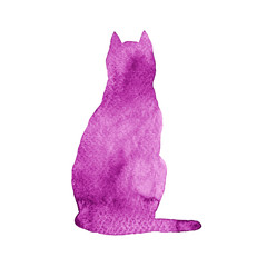 Waterccolor sitting cat isolated on white background.