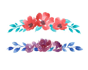 Watercolor flowers frame isolated on white background