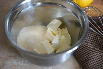 Cooking a cupcake at home in the kitchen