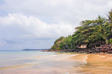 Ocean view from Haad Sai Daeng Beach which has wooden bridge for transfer tourists on Koh Kood island, Trat Thailand.