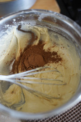 Cooking a cupcake at home in the kitchen