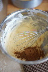 Cooking a cupcake at home in the kitchen