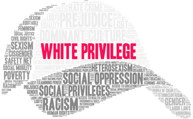 White Privilege Word Cloud on a white background.