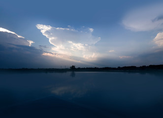 cloud in blue sky and reflex on water 