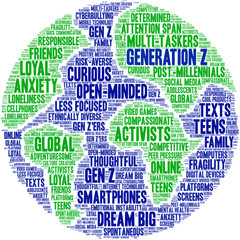 Generation Z Word Cloud on a white background. 