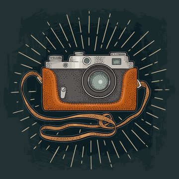 Retro photo camera with ray. Vector illustration