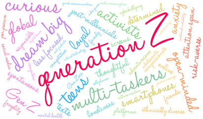 Generation Z Word Cloud on a white background. 