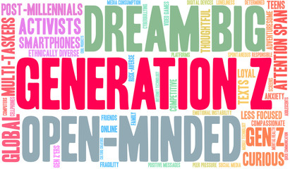 Generation Z Word Cloud on a white background. 