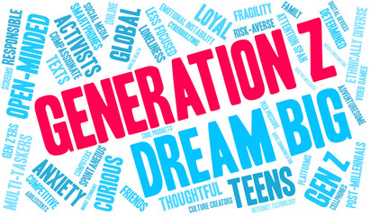 Obraz premium Generation Z Word Cloud on a white background. 