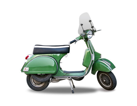 Green Italian classic scooter isolated on white