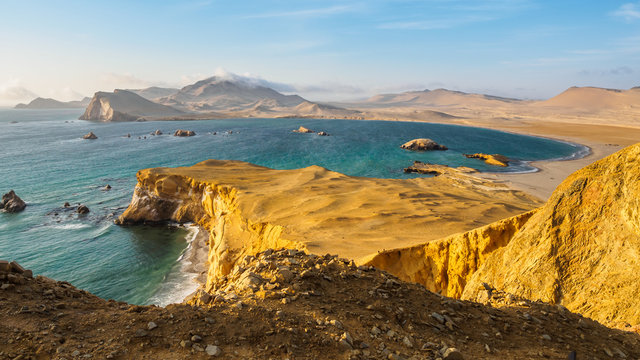 Coast of Paracas in Peru during sunset
