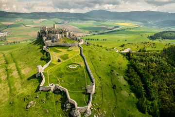 Aerial view of Spis (Spiš, Spišský) castle, second biggest castle in Middle Europe, Unesco Wold...