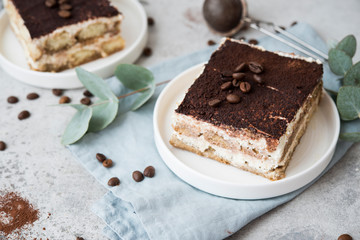 Homemade tiramisu cake. Classic Italian dessert.