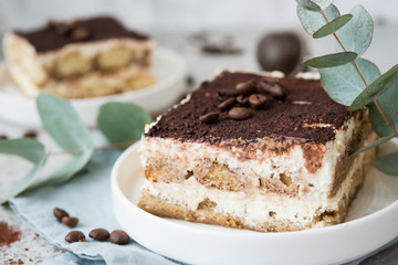 Homemade tiramisu cake. Classic Italian dessert.