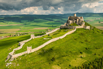 Aerial view of Spis (Spi&scaron;, Spi&scaron;sk&yacute;) castle, second biggest castle in Middle Europe, Unesco Wold Heritage, Slovakia