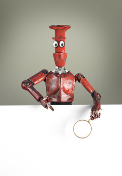 retro red robot searth in internet 3d render.