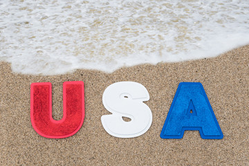 Patriotic USA background on the sandy beach