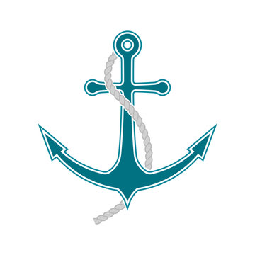 Logo anchor with rope. Isolated vector on white background.