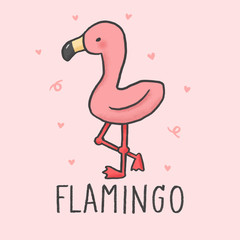 Cute Flamingo cartoon hand drawn style
