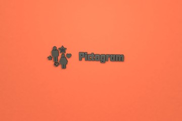 3D illustration of Pictogram, grey color and grey text with red background.