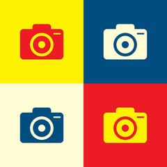 Camera icon. Yellow, blue and red color material minimal icon or logo design