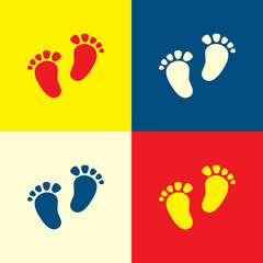 Foot icon. Yellow, blue and red color material minimal icon or logo design