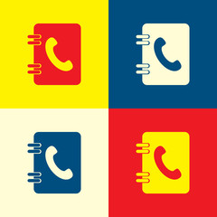 Phone book icon. Yellow, blue and red color material minimal icon or logo design