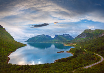 Naklejka na ściany i meble Summer Ersfjord view, Norway, Senja