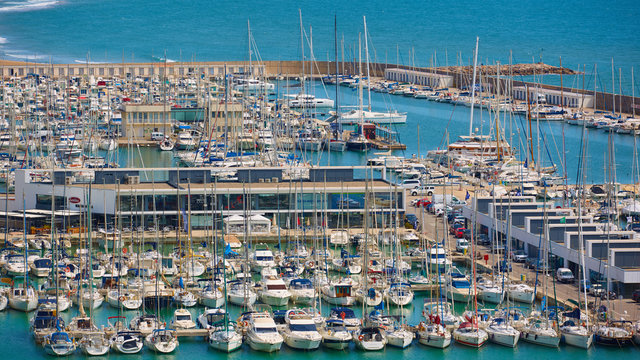 Aerial view of Port Ginesta in Garraf, Castellefels. Barcelona. Spain. Drone Photo