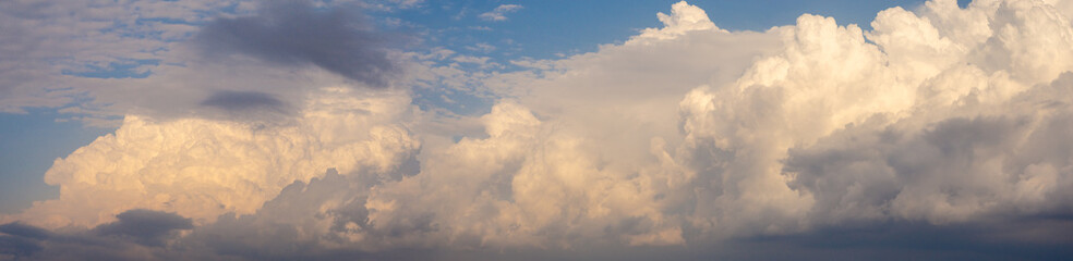 Panoramic view of nice clouds in blue sky, Nature background