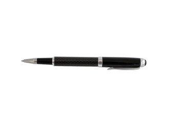 Pen with a cap with a body made of light alloy on a white background. there is a place for an inscription or text