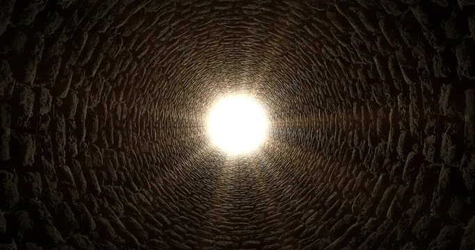 Moving through a tunnel towards the light, 3D looping animation