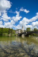 Fototapeta na wymiar Ribcev laz village next to Bohinj lake in Slovenia