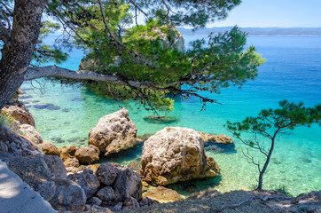 crystal clear water of adriatic sea in Brela, Makarska riviera, Dalmatia, croatia