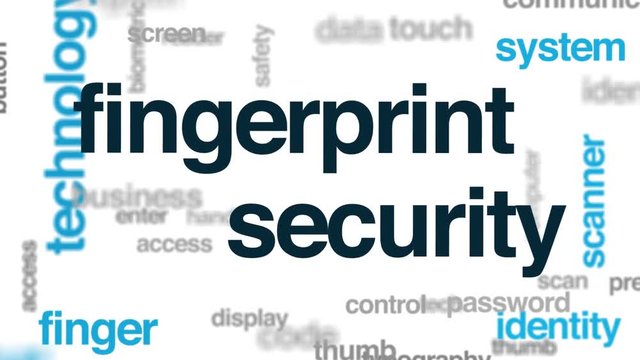 Fingerprint security animated word cloud. Kinetic typography.