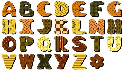 different texture scrapbook alphabet on white background	