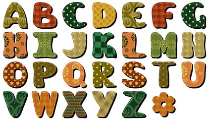 different texture scrapbook alphabet on white background	