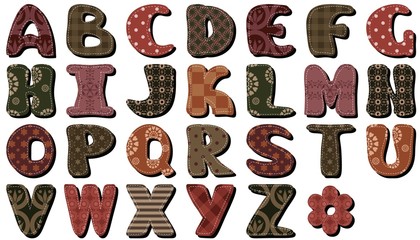 different texture scrapbook alphabet on white background	