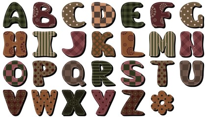 different texture scrapbook alphabet on white background	