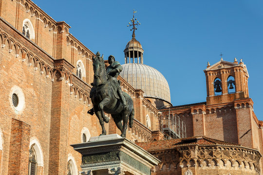 The Equestrian Statue of Bartolomeo Colleoni by Verrocchio on the Campo Santi Giovanni e Paolo; Venice, Veneto, Italy