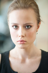 Close up portrait of beautiful young blonde woman