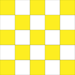 Chequered geometric pattern. Yellow and white Gingham wallpaper. Simple and modern shape design. Abstract art. Decorative print. Square texture background for plaid, tablecloths, paper, textile.