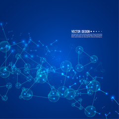 Molecule background with connected spherical particles, atoms. Vector molecular structure.  Chemical medical motion concept.