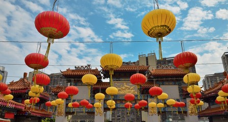 HONG KONG, CHINA - MARCH 13; Traditional lantern in Sik Sik Yuen Wong Tai Sin Temple Hong Kong