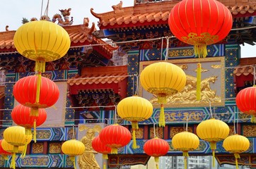 HONG KONG, CHINA - MARCH 13; Traditional lantern in Sik Sik Yuen Wong Tai Sin Temple Hong Kong